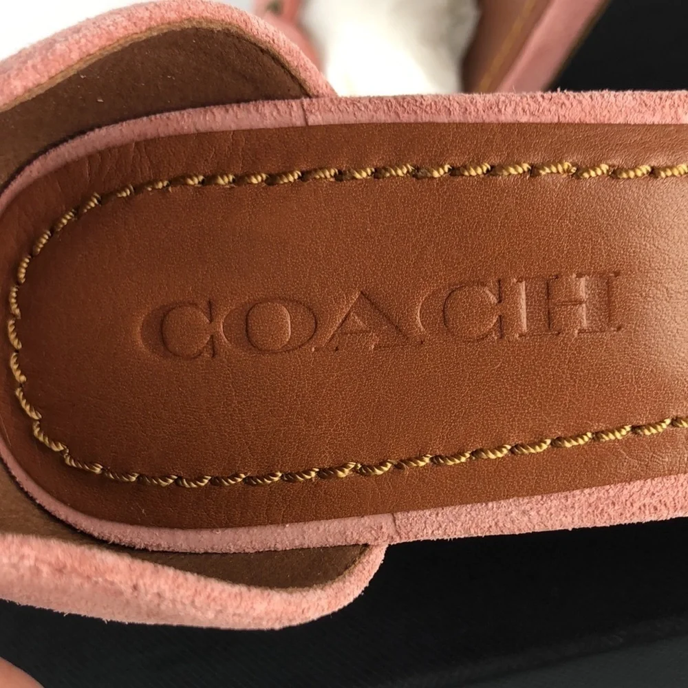 NEW Coach Chain Link Strap Suede Peep Toe Ankle Strap Sandals Heels 8